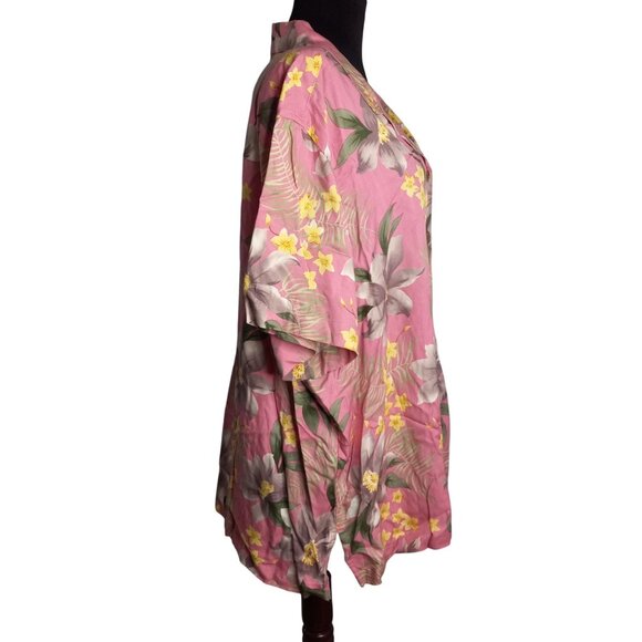 Havana Jacks Cafe Size 3X Hawaiian Shirt Womens Floral Pink Tiki Coconut Buttons - Picture 4 of 7